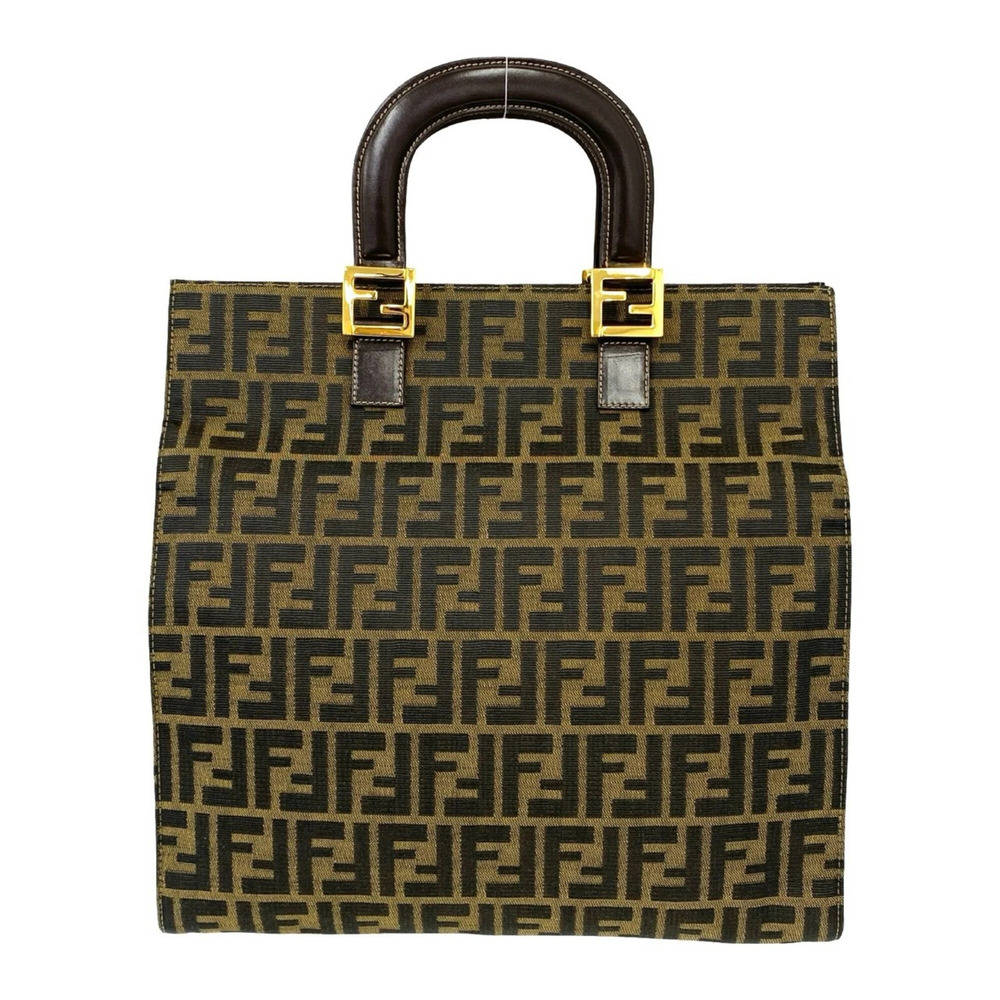 FENDI Vintage Zucca FF Logo Pattern Canvas Leather Tote Bag Handbag Brown 08445